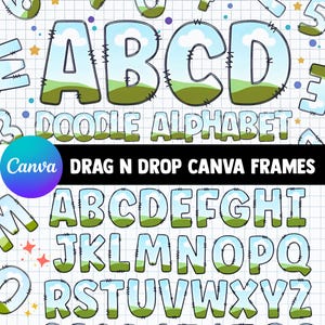 Canva Frame Doodle Alphabet UPPERCASE and Numbers, Editable Canva Letters template Custom Fill Pattern Digital Downloads