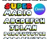 Super Mario Font Canva template , Mario bros typography, Super mario cool Font letters Drag n Drop frames Vector Digital Download
