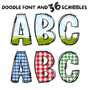 Canva Frame Doodle Alphabet UPPERCASE and Numbers, Editable Canva Letters template Custom Fill Pattern Digital Downloads