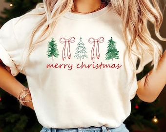 Preppy Christmas Tree Png, Christmas Coquette Bow Png, Merry Christmas Shirt Design, Coquette Merry Christmas Png