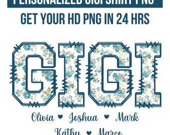 Personalized Gigi Shirt Dusty Blue Floral Grandma Mama Shirt Custom Names Mimi Nana Gigi Long Sleeve Tshirt Mothers Day Tee