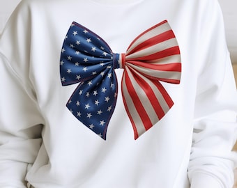 USA Flag Bow PNG – 4th of July Sublimation Clipart, Memorial Day Retro American Patriotic Bow for T-Shirt Design