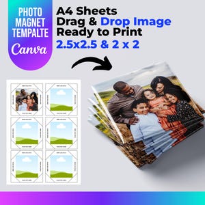 Square Fridge Magnet Template, 2x2 Magnet Template, 2.5x2.5 Magnet Template, Make your own Photo magnet, Drag and Drop Editable Canva Bundle