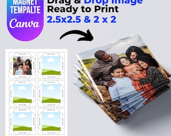 Square Fridge Magnet Template, 2x2 Magnet Template, 2.5x2.5 Magnet Template, Make your own Photo magnet, Drag and Drop Editable Canva Bundle