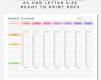 Weekly Hourly Planner EDITABLE Weekly Schedule, Daily Planner, Undated Planner, 2026 Weekly Organizer, To Do List printable, Adhd