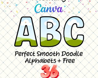 Canva Frame Doodle Alphabet UPPERCASE Smooth, Editable Canva Letters template Custom Fill Pattern Digital Downloads