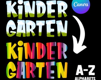 Canva Frame Doodle Alphabet UPPERCASE and Numbers, Kinder Garten Canva Letters template Custom Fill Pattern Digital Downloads