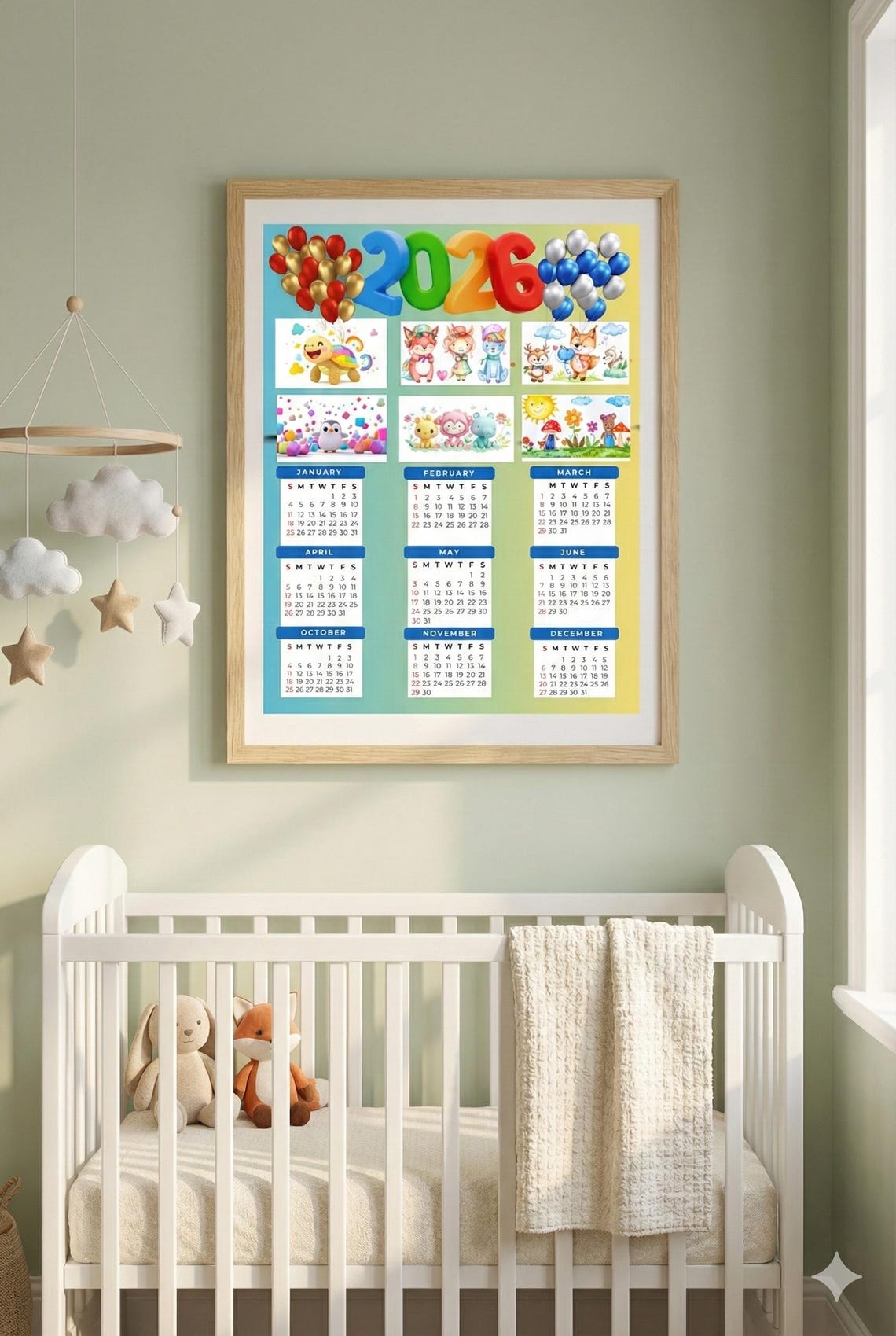 2026 Kids Calendar Printable | Kawaii Animals Monthly Planner (digital ...