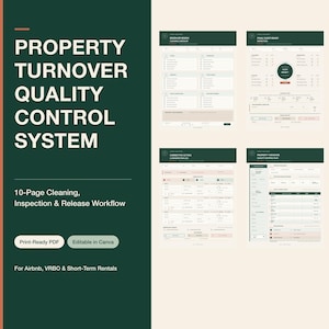 Airbnb Cleaning Checklist & Turnover Quality Control System, Guest-Ready Inspection Forms, Editable Canva Template