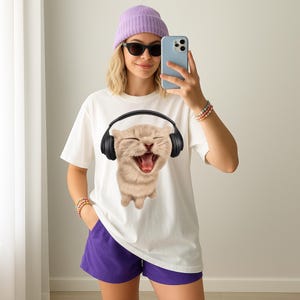 Funny Laughing Cat with Headphones PNG  Cute Music Cat Clipart  Transparent Background  DJ Cat Art  Digital Download for Stickers & Merch