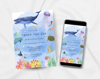 Under the Sea Birthday Invitation | Ocean Birthday Party Invite | Editable Canva Template | Sea Creatures Party | Instant Download