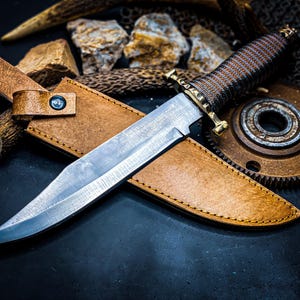 Handmade Damascus Steel hunting knife Groomsman gift wedding gift Bowie knife birthday gift anniversary gift camping knife