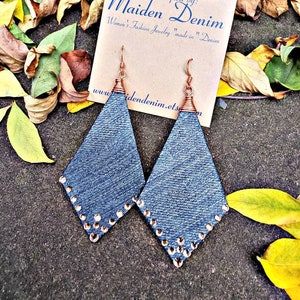 Sparkling Rose gold colored Rhinestone Denim Jean Arrow Earrings