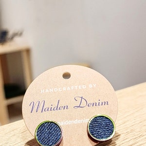 Denim Earrings Bold Round 12mm Pendant Jean Stud image 1