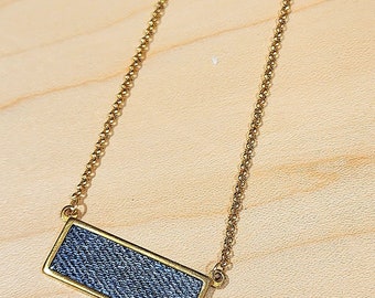 Denim Necklace- Stainless steel Gold Rectangle plate Denim Pendant chain