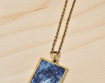 Denim Necklace- Stainless steel Gold Square Denim Pendant chain