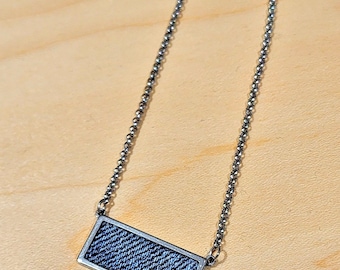 Denim Necklace- Stainless steel Rectangle plate Denim Pendant chain