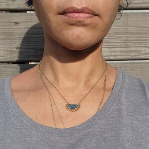 Denim jean semi sunray post Earrings AND Gold stainless steel Necklace SET zdjęcie 4