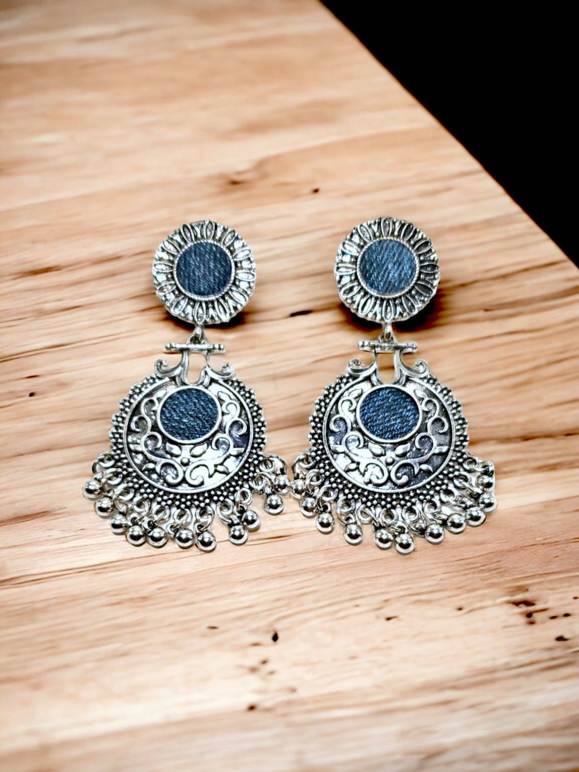 Long Light Blue Denim Bead Earrings | The beads in these 1-1… | Flickr