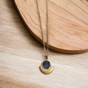 Denim Necklace- Stainless steel gold round Denim fan Pendant thin chain choker