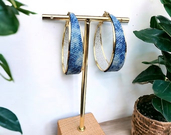 Denim Earrings- Denim hoop jean earrings Acid washed GOLD plated