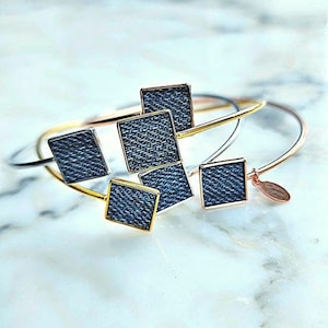 Denim Bangle Bracelet- Square trilogy stainless pendant denim jeans