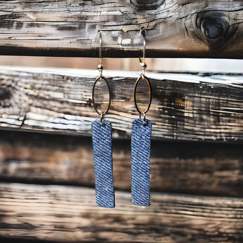 Denim Earrings Stainless oval ring skinny denim jean rectangle image 1