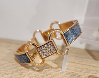 Denim Bracelet- GOLD plated rhinestone jean link cuff bracelet