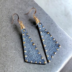 Denim Earrings- Scalene Studded Jean w/ pleather back