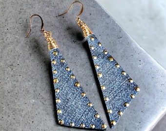 Denim Earrings- Scalene Studded