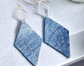Drop Diamond Denim Jean Earrings
