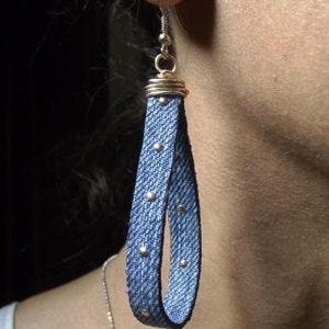 Denim Earrings Skinny Jean Long Hoops image 4