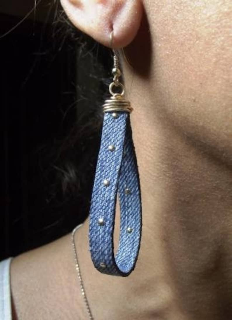 Denim Earrings Skinny Jean Long Hoops image 4