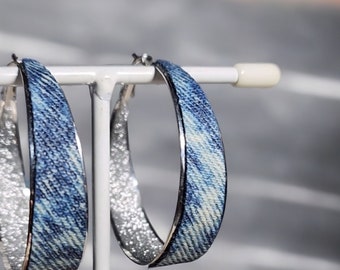 Denim Earrings- Denim hoop jean earrings Acid washed