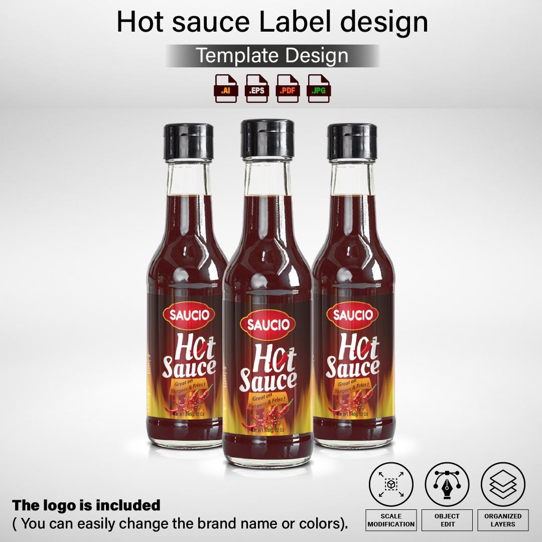 Hot Sauce Label Design Template Editable Chili Sauce Bottle Label