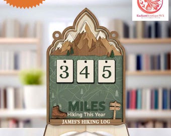 Personalized Hiking Miles, Hiker Gift For Home, Mountain Adventure Log Display, Hiker Gift for Nature Lovers, Miles Hiked Tracker