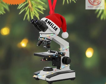 Custom Name Microscope Christmas Ornament, Medical Technologist Gift (2D Flat Ornament)