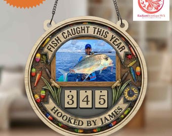 Personalized Photo Fish Caught Tracker Sign, Wooden Fishing Tracker Sign, Fish Counter Angler Log, Fisherman Gift, Fishing Tracker Sign
