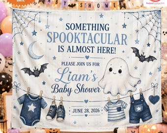 Personalized Halloween Baby Shower Tapestry, Spooktacular Ghost Boy Backdrop