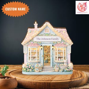 Personalisierte Osterhaus Holzblock, Frühling Tabletop Display, beleuchtetes Hauszeichen