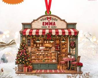 Personalized Christmas Bakery Ornament, Custom Shop Storefront Gift, Holiday Decor