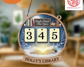 Rastreador de libros de invierno personalizado, contador de lectura de madera