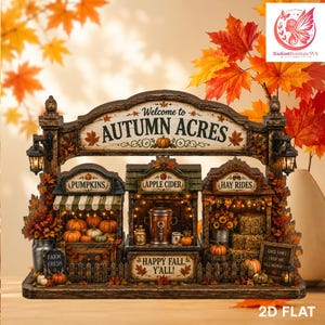 Blocco di legno Autumn Acres Farm Market, decorazione da scaffale Pumpkin Patch Apple Cider.