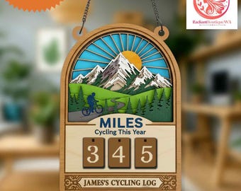 Personalized Wood Miles Cycled Tracker, Biker Gift
