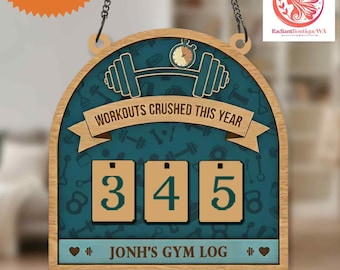 Personalized Gym Log Tracker, Fitness Progress Tracker, Gym Workout Log, Exercise Tracker Board, Workout Crushed This Year Counter