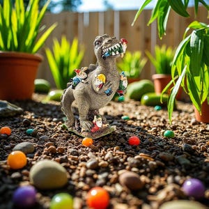 Funny Dinosaur Eats Gnomes Statue – Weatherproof Outdoor Garden Decor, Creative & Cute Dwarf Ornament