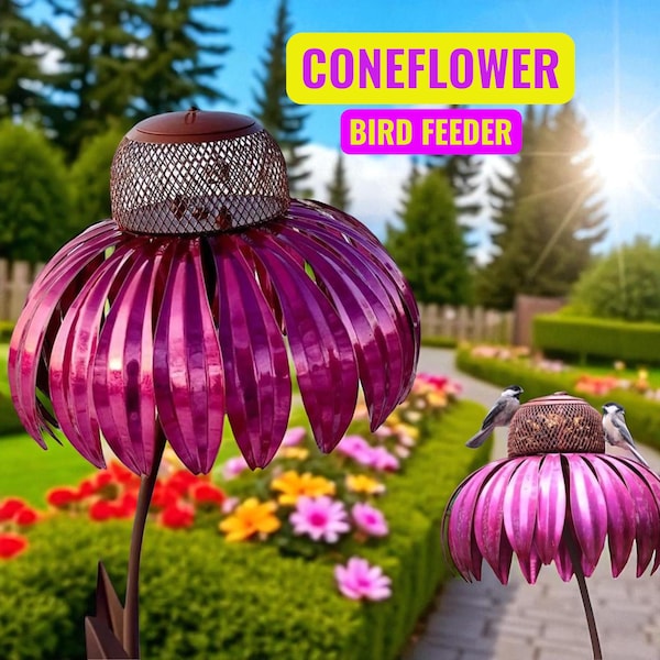 Comedero para pájaros Sensation Coneflower – Comedero colgante para pájaros silvestres con forma de loto rosa