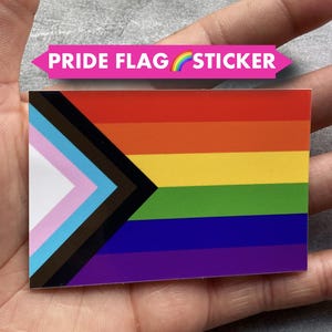 Progress Pride Flag Sticker – LGBTQIA+ Inclusive Rainbow Vinyl Decal – Queer Pride Sticker – Waterproof, Durable, Weatherproof