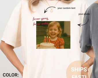 Personalisiertes Foto Geburtstags-Komfort-Farben-Shirt : Benutzerdefiniertes grafisches T-Shirt