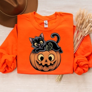 Vintage Black Cat Halloween-sweater: retro jaren 90 herfst met ronde hals